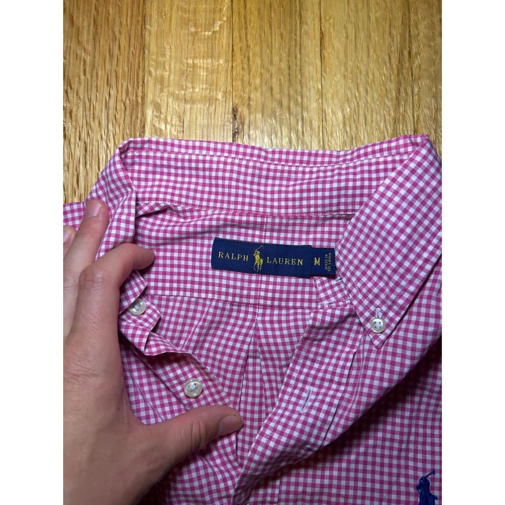 Polo Ralph Lauren Mens Pink Gingham Check Button Down Shirt Long Sleeve Size M - Picture 3 of 5
